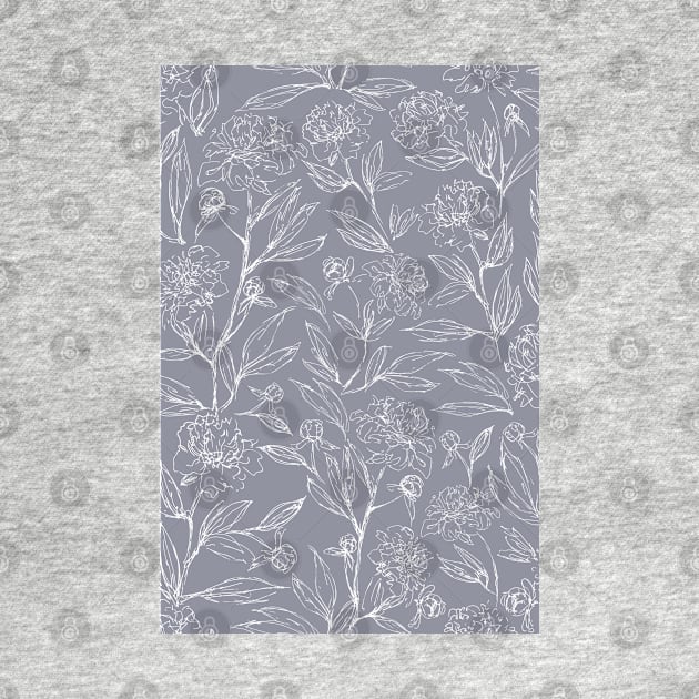 Sketched Peony White on Gray by JaanaHalme